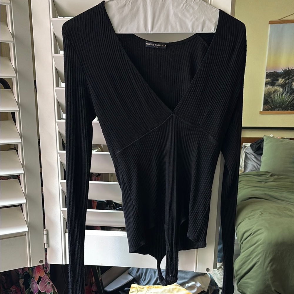 Brandy Melville deep v Black Long Sleeve bodysuit